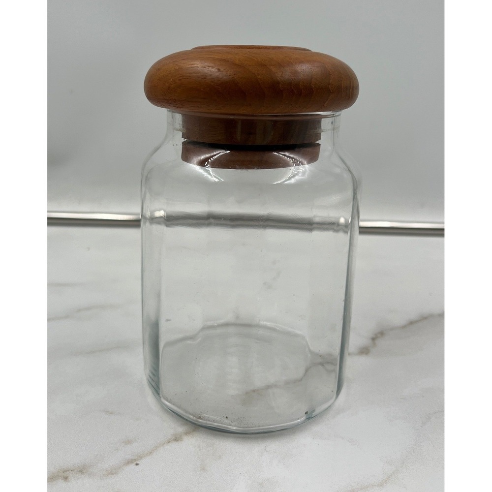 Dansk International Designs Glass Canister Octagonal Jar with Teak Wood Lid